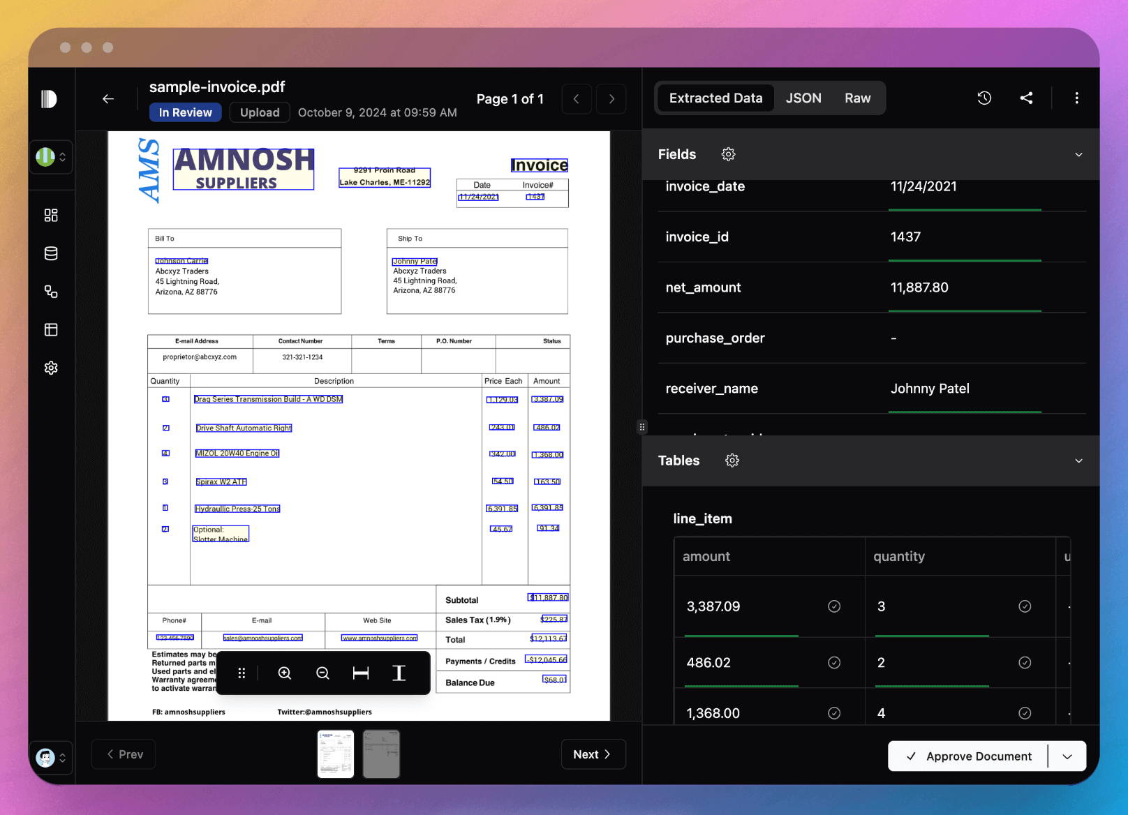 Data extraction from invoice by Digiparser