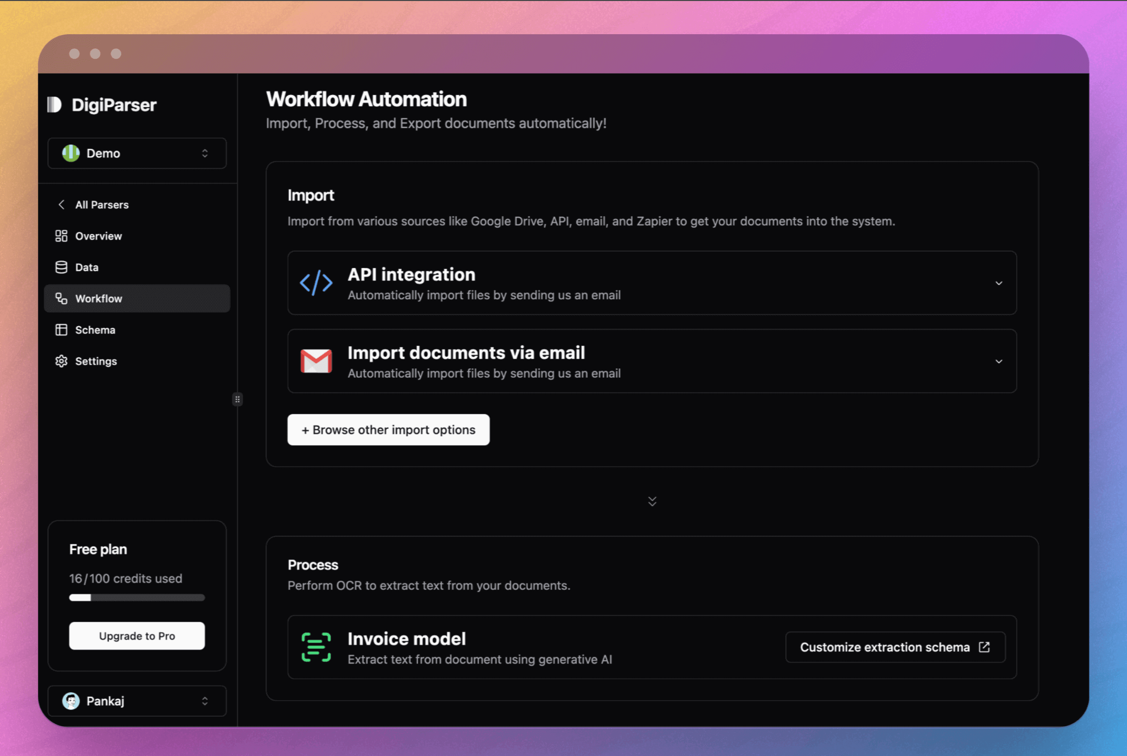 Workflow automation UI from DigiParser